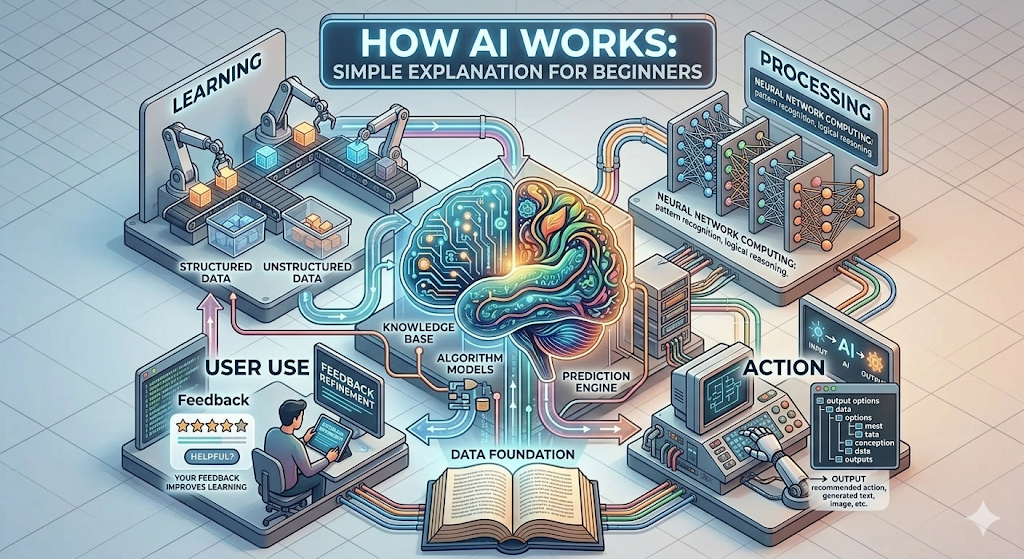 alt="How artificial intelligence works using data, machine learning, and neural networks"